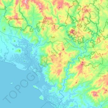 Topografische Karte Distrito Tolé, Höhe, Relief