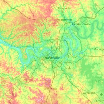 Topografische Karte Nashville-Davidson, Höhe, Relief