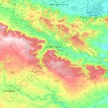 Topografische Karte Sondershausen, Höhe, Relief