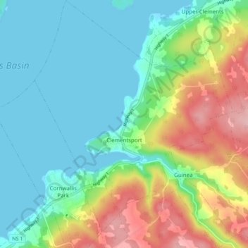 Topografische Karte Clementsport, Höhe, Relief