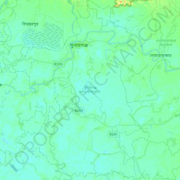 Topografische Karte Sunamganj, Höhe, Relief