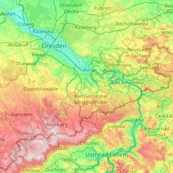 Topografische Karte Sächsische Schweiz-Osterzgebirge, Höhe, Relief