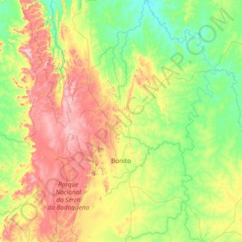 Topografische Karte Bonito, Höhe, Relief