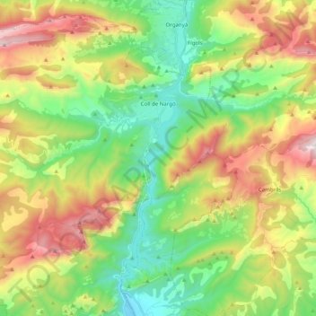Topografische Karte Coll de Nargó, Höhe, Relief