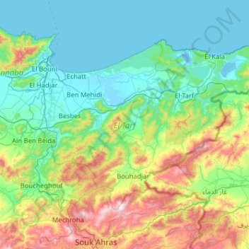 Topografische Karte El Tarf الطارف, Höhe, Relief
