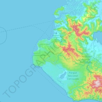 Topografische Karte Bahía Drake, Höhe, Relief