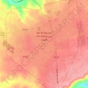 Topografische Karte Ain El Aouda ⵄⵉⵏ ⵄⵡⴷⴰ عين العودة, Höhe, Relief