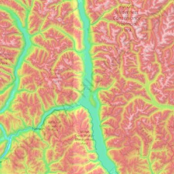 Topografische Karte Kootenay Lake, Höhe, Relief