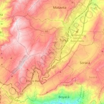 Topografische Karte Tunja, Höhe, Relief