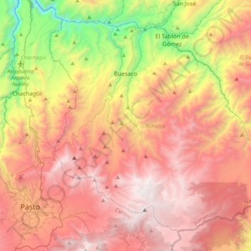Topografische Karte Buesaco, Höhe, Relief