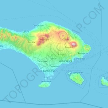 Topografische Karte Pulau Bali, Höhe, Relief