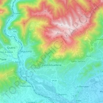 Topografische Karte Valdobbiadene, Höhe, Relief