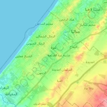 Topografische Karte Gaza, Höhe, Relief