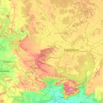 Topografische Karte Bastar, Höhe, Relief