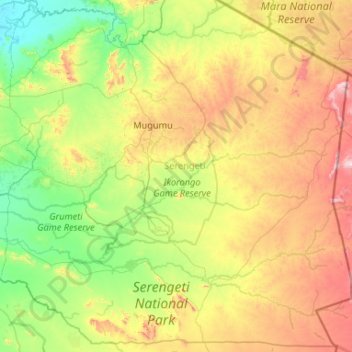 Topografische Karte Serengeti, Höhe, Relief
