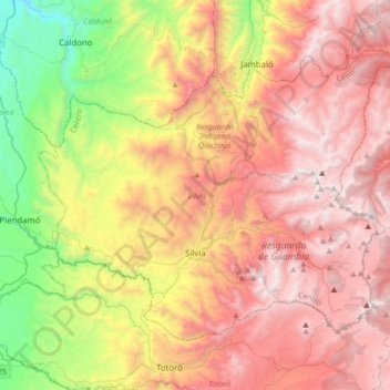 Topografische Karte Silvia, Höhe, Relief