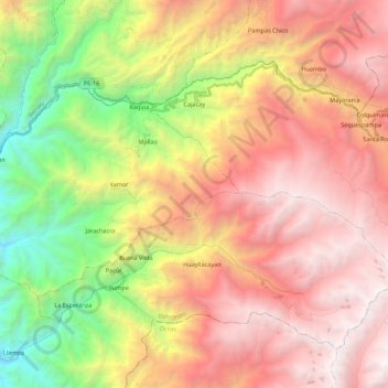 Topografische Karte Cajacay, Höhe, Relief