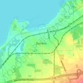 Topografische Karte City of Dunkirk, Höhe, Relief