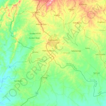 Topografische Karte Sampués, Höhe, Relief