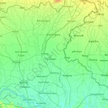 Topografische Karte Uttar Dinajpur District, Höhe, Relief