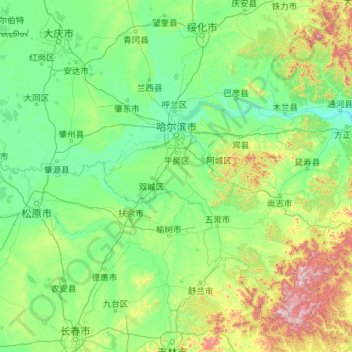 Topografische Karte 哈尔滨市, Höhe, Relief