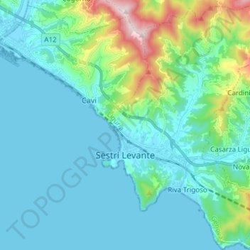 Topografische Karte Sestri Levante, Höhe, Relief