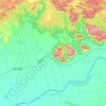 Topografische Karte Rehti Tahsil, Höhe, Relief