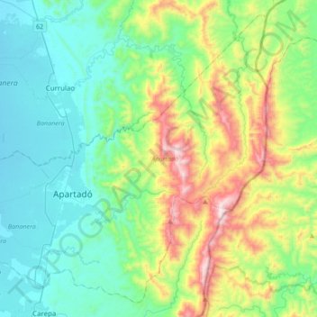 Topografische Karte Apartadó, Höhe, Relief