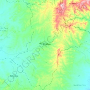 Topografische Karte Villanueva, Höhe, Relief