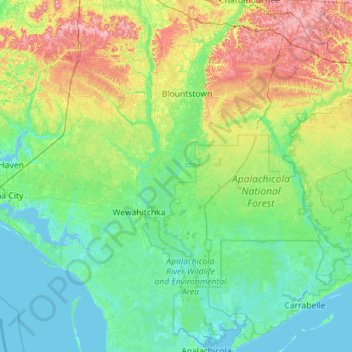 Topografische Karte Apalachicola River, Höhe, Relief