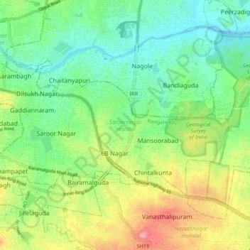 Topografische Karte Saroornagar mandal, Höhe, Relief