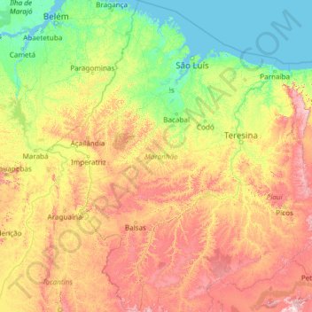 Topografische Karte Maranhão, Höhe, Relief