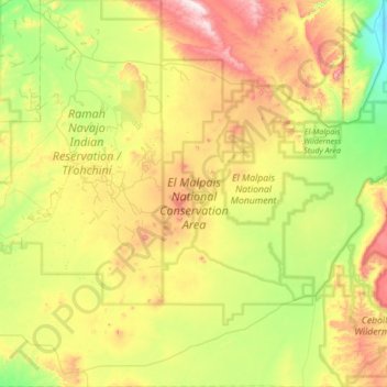 Topografische Karte El Malpais National Conservation Area, Höhe, Relief