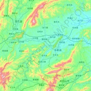 Topografische Karte 永新县, Höhe, Relief