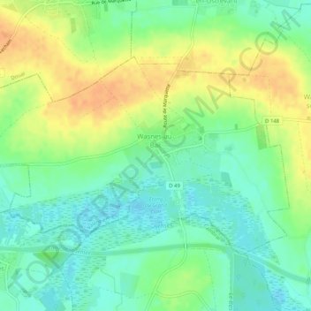 Topografische Karte Wasnes-au-Bac, Höhe, Relief