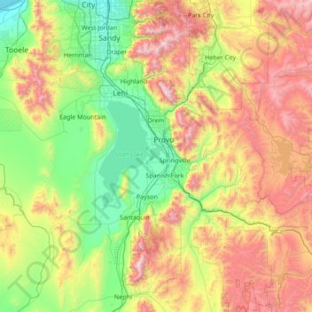 Topografische Karte Utah County, Höhe, Relief