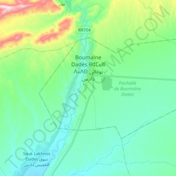 Topografische Karte Boumalne Dadès ⴱⵓⵎⴰⵍⵏ ⴷⴰⴷⵙ بومالن دادس, Höhe, Relief