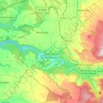 Topografische Karte Saint-Sauves-d'Auvergne, Höhe, Relief