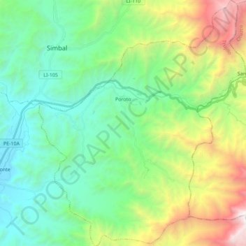 Topografische Karte Poroto, Höhe, Relief