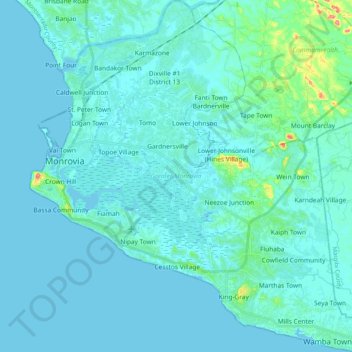 Topografische Karte Greater Monrovia, Höhe, Relief