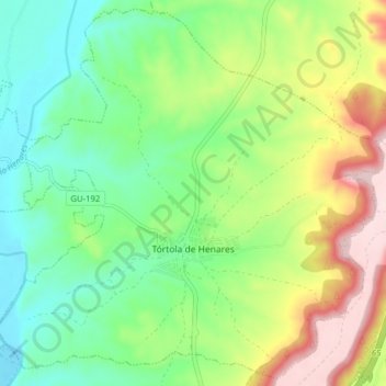 Topografische Karte Tórtola de Henares, Höhe, Relief