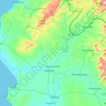 Topografische Karte Sullana, Höhe, Relief
