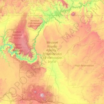 Topografische Karte Western Navajo Agency, Höhe, Relief