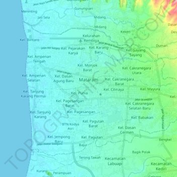 Topografische Karte Mataram, Höhe, Relief