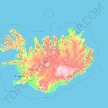 Topografische Karte Iceland, Höhe, Relief