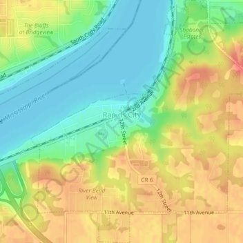 Topografische Karte Rapids City, Höhe, Relief