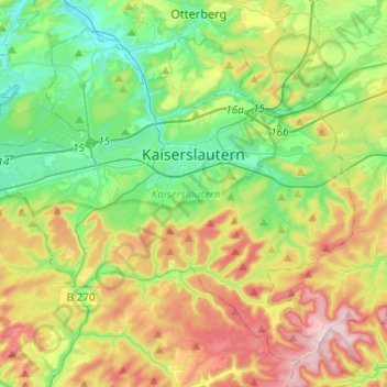 Topografische Karte Kaiserslautern, Höhe, Relief