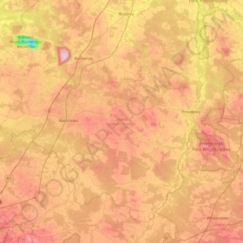 Topografische Karte Radomsko County, Höhe, Relief