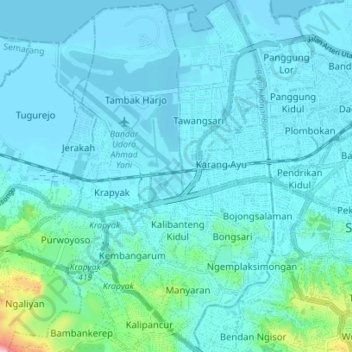 Topografische Karte Semarang Barat, Höhe, Relief