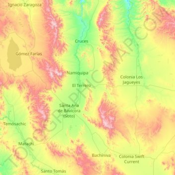 Topografische Karte Namiquipa, Höhe, Relief